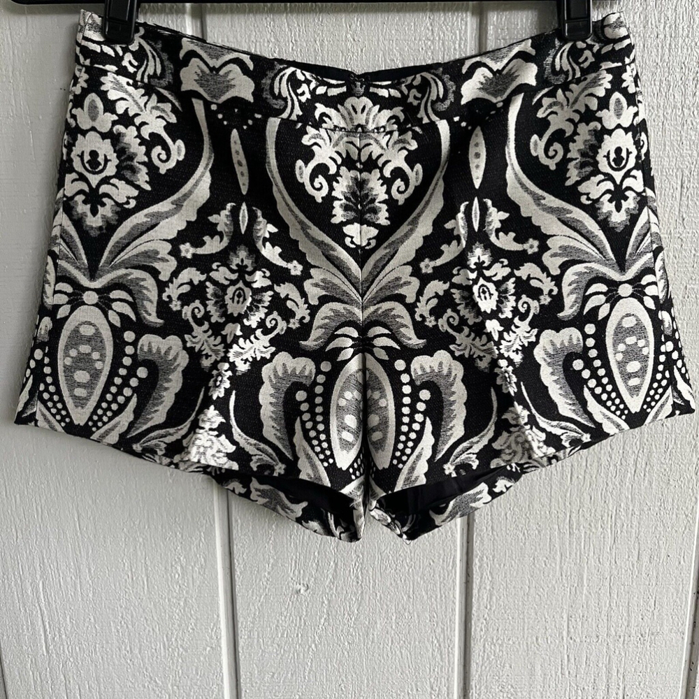 Alice + Olivia Jacquard Marisa Shorts in Black White Baroque Embroidered Print 4